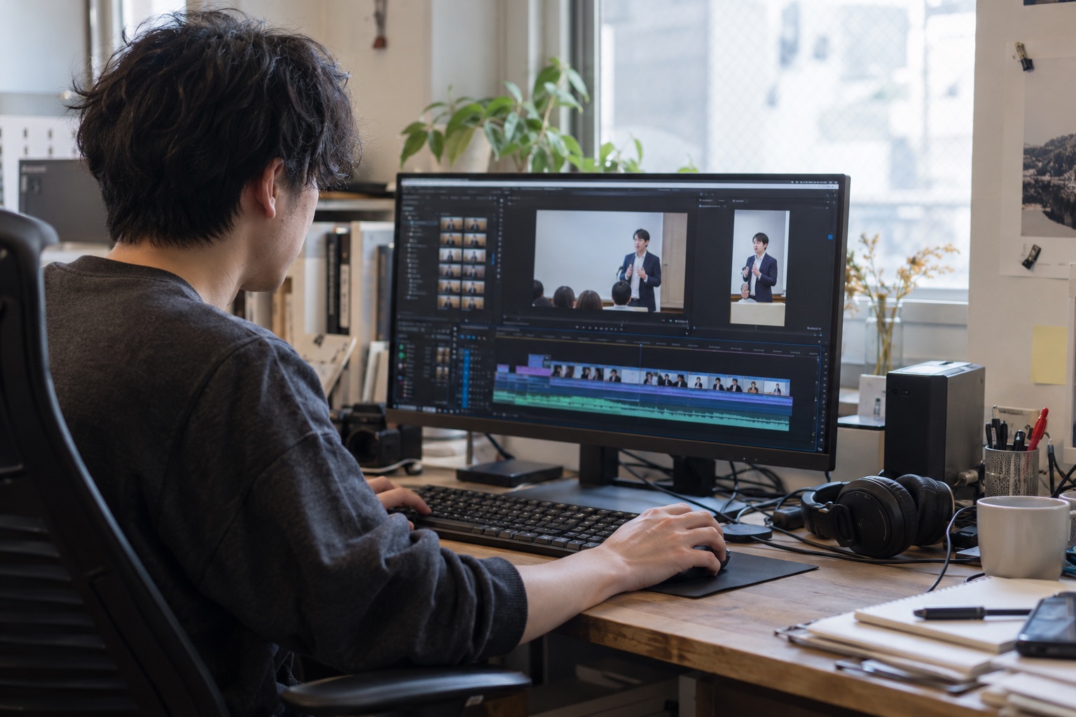 パソコンで動画を編集している作業風景のイメージ